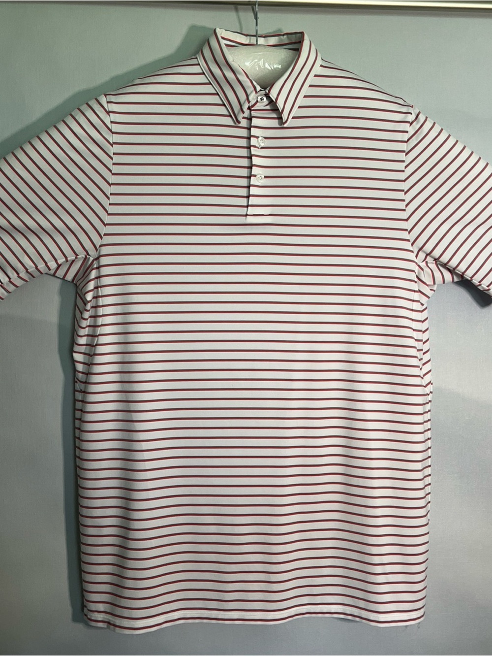 KJUS Classic Striped Polo Shirt with IPF 50+- White with Grey & Orange Stripes